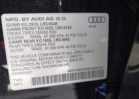 2025 Audi Q6 E-Tron Premium Quattro from USA, damaged, VIN WA114BGF9SA064754